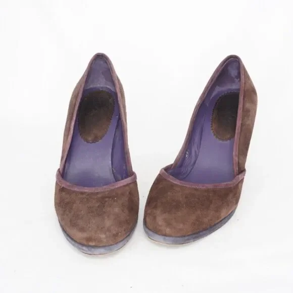 Boden Suede Brown Round Toe Heels, Size 38/8 - Picture 2 of 8